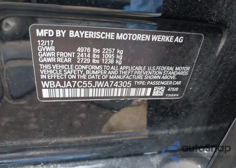 2018 BMW 530I xDrive from USA, damaged, VIN WBAJA7C55JWA74305
